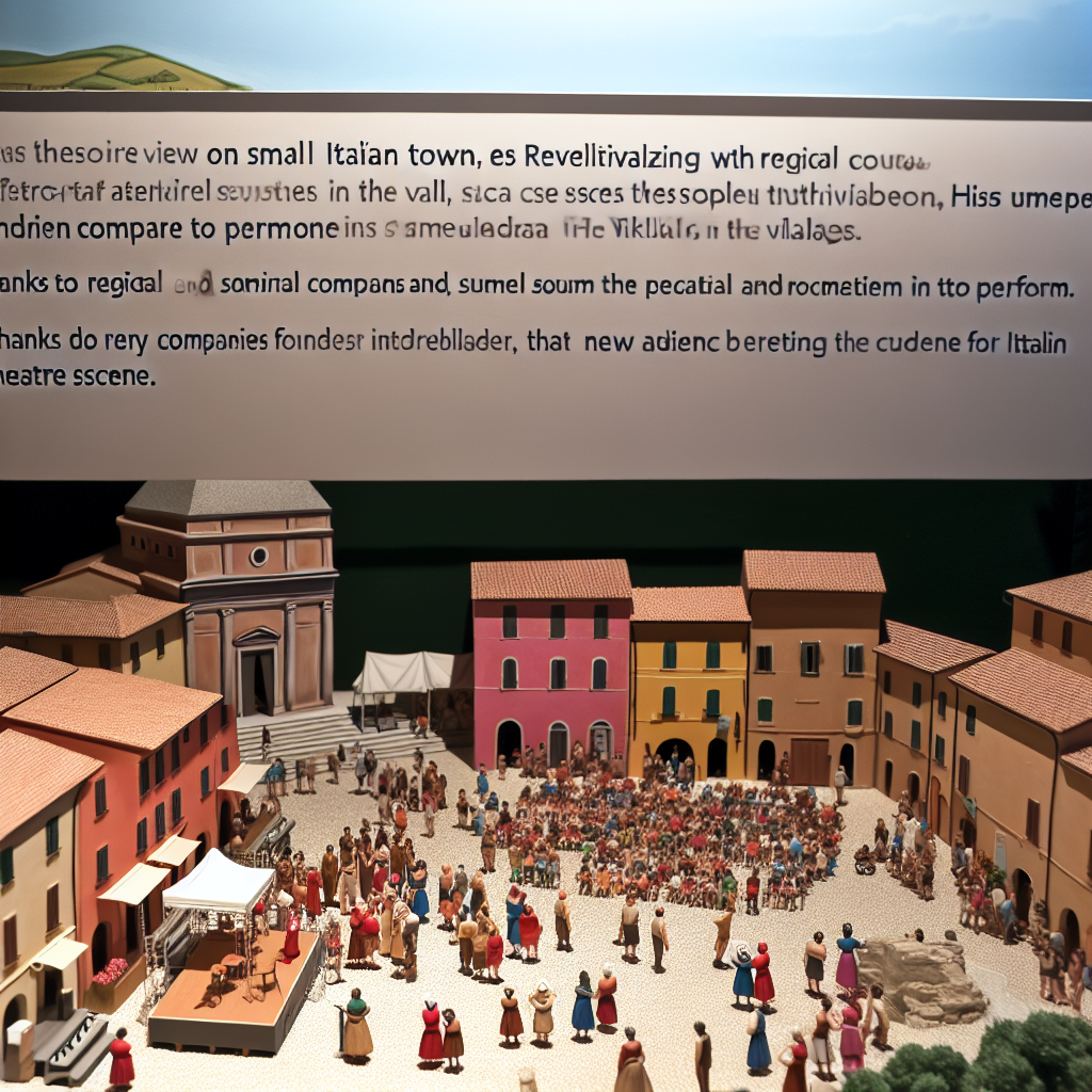Piccoli comuni italiani rilanciano la cultura con festival teatrali e rassegne estive nei borghi. Grazie a fondi regionali, anche compagnie indipendenti trovano spazi per esibirsi, avvicinando nuovi pubblici alla scena teatrale italiana.